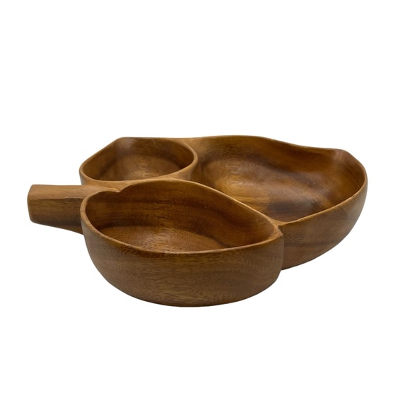 Midcentury Modern Vintage Tiki Blair Hawaii Monkeypod Wood Leaf Divided Tray - Picture 2 of 11